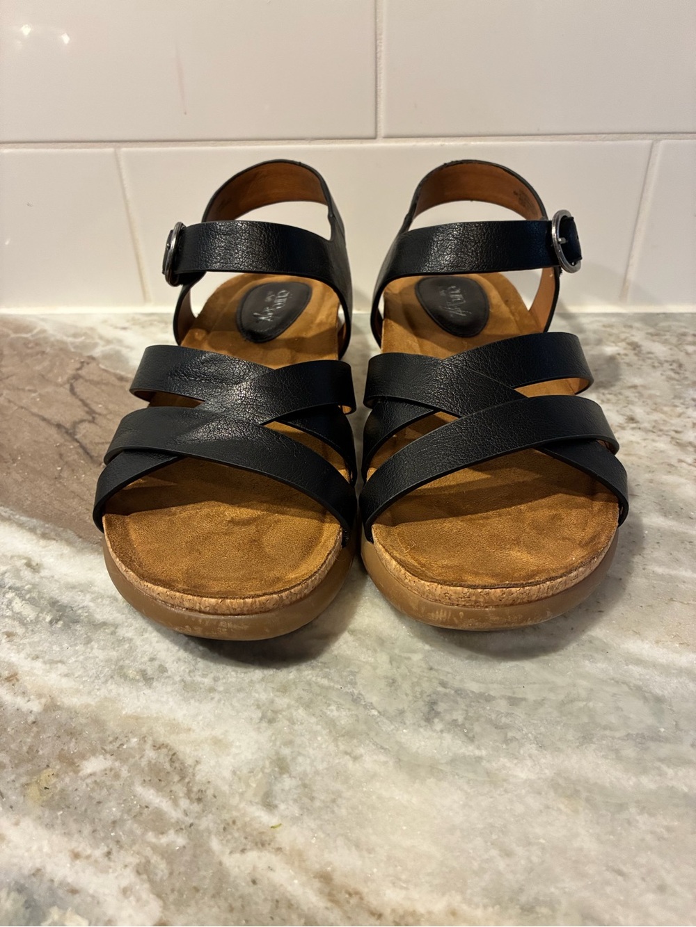 Eurosoft by Sofft W8 Black Strappy Womens Sandals with Comfortable Footbed